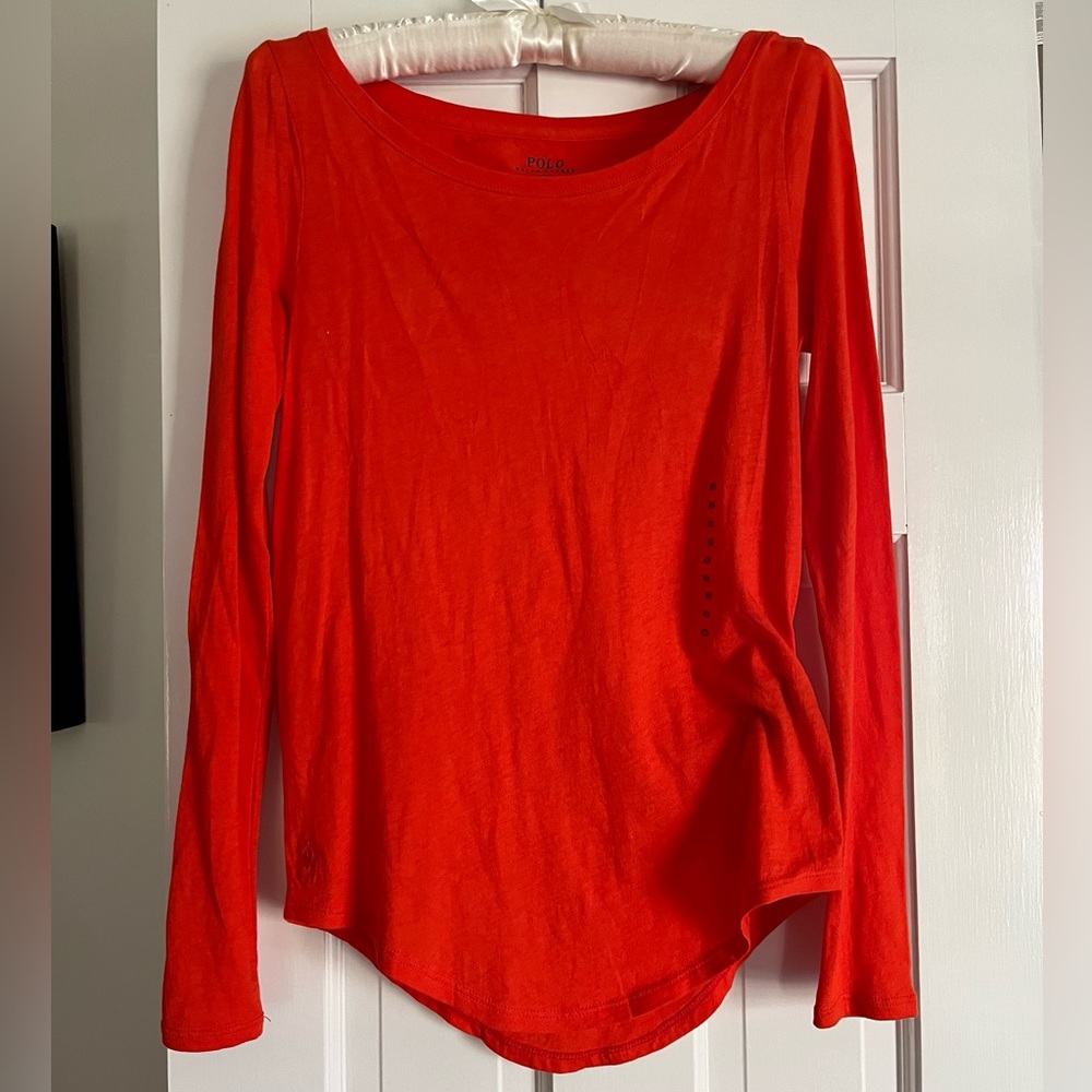 Polo Ralph Lauren orange boat neck 100% puma cotton, long sleeves. NWT